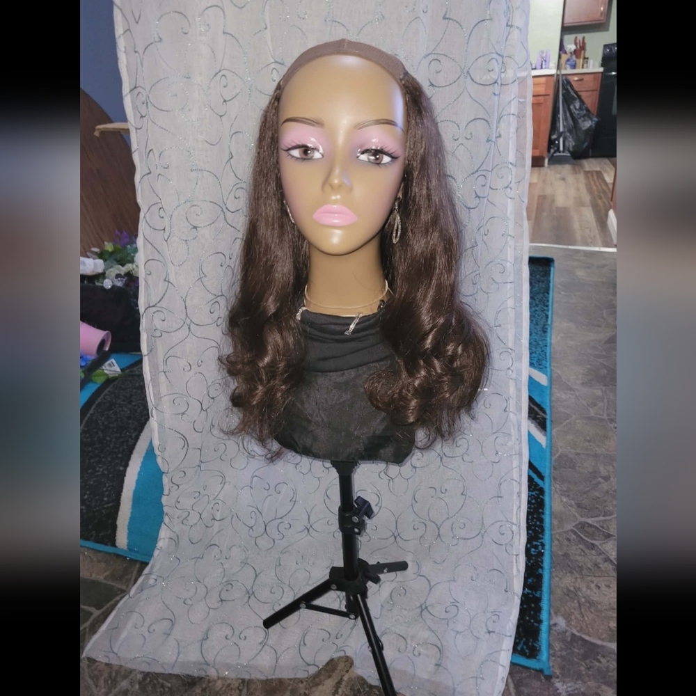 Tiffani Everyday Hat Wig By LU'S Wigs. Medium Brown Color. Human Hair Wig! - Picture 5 of 15